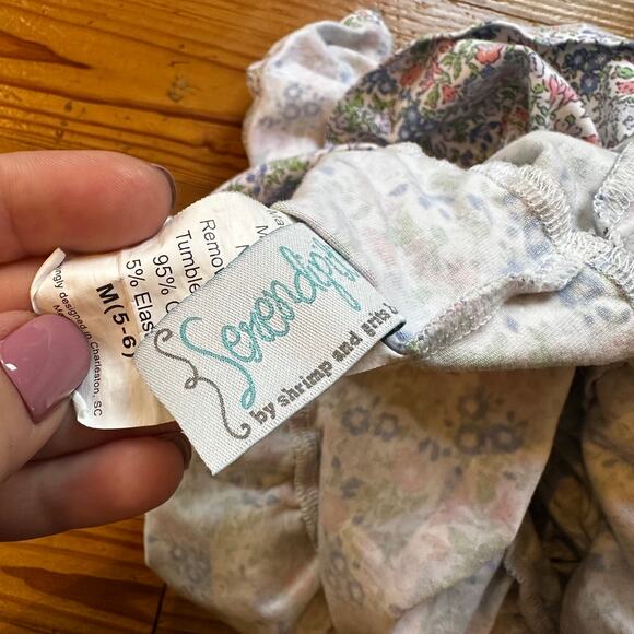 Shrimp and Grits Kids blue pink floral short sleeve tiered dress SIZE M(5-6) - Picture 2 of 5